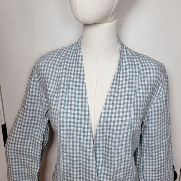 Madewell 100% Linen Oversized Collarless Gingham Blazer Size XS - Picture 3 of 11